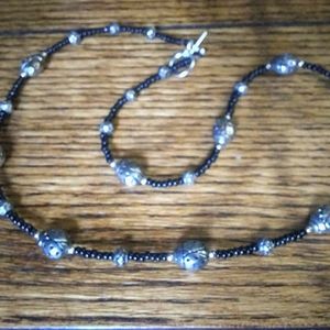 **Black & Silver Beaded Ladybug Necklace